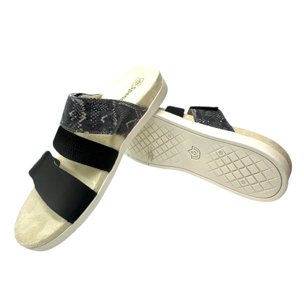 Spenco Adjustable Slide Sandals Women's size 8.5 Black Gray Snakeprint